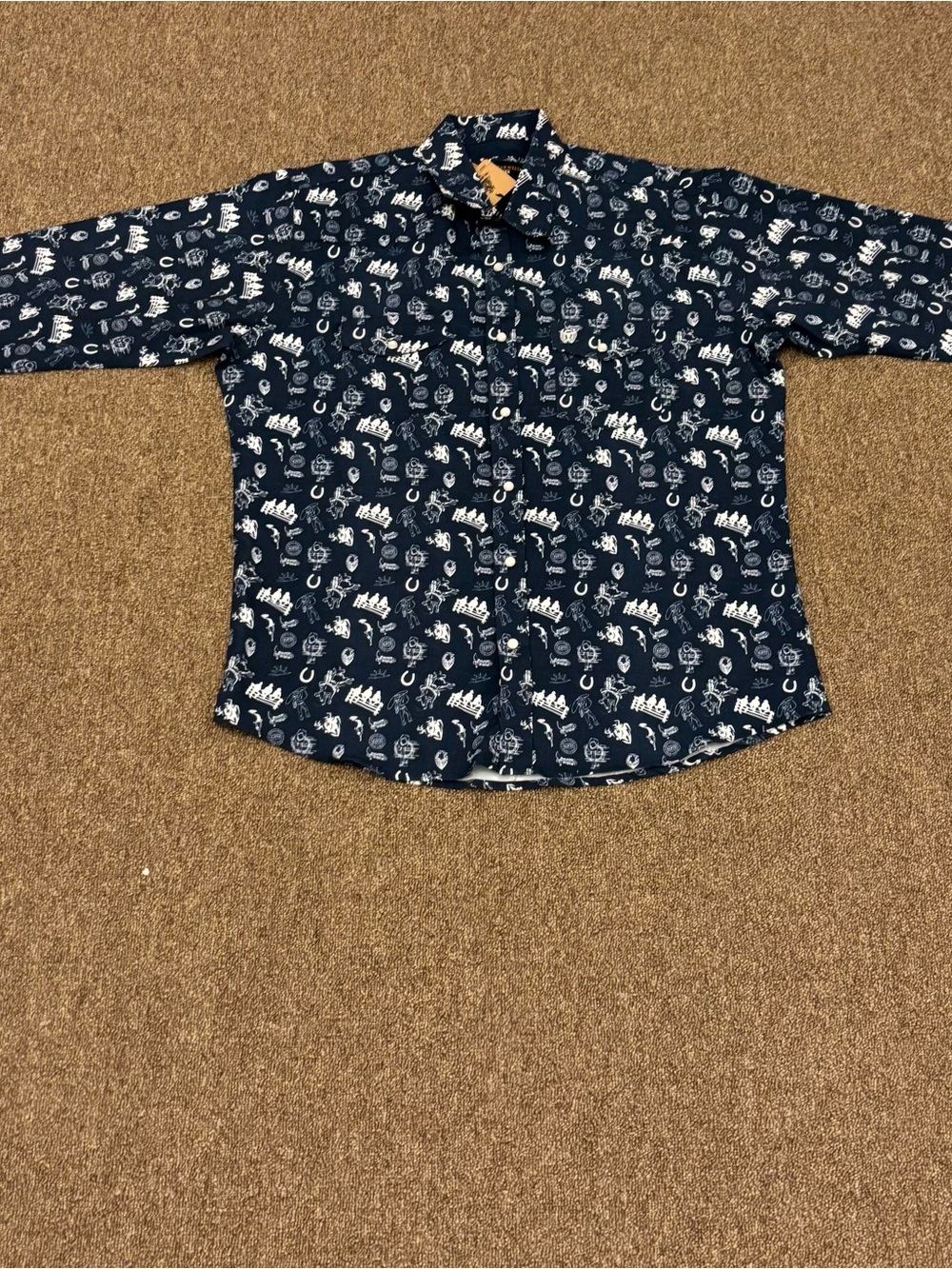 Mens Navy Patterned Button-Up Shirt